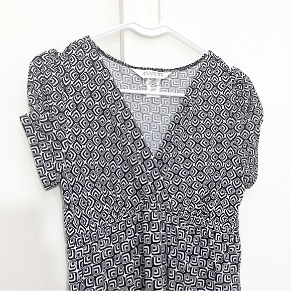 ALLISON TAYLOR geometric print deep v-neck faux wrap chest elastic waist dress M - Picture 2 of 6